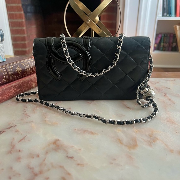 Chanel Cambon Ligne Calfskin Bifold Wallet with ChainWOC